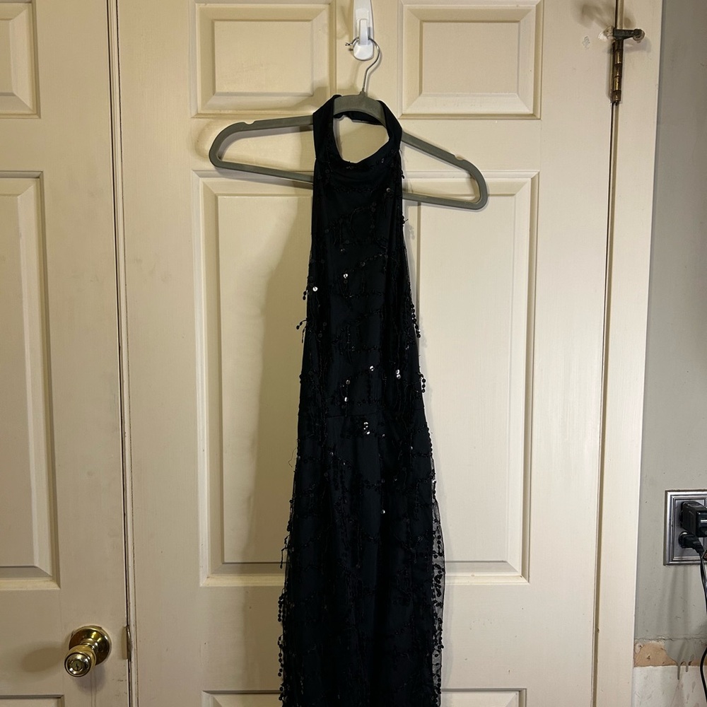 PrettyLittleThing Black Sequin Halter Dress